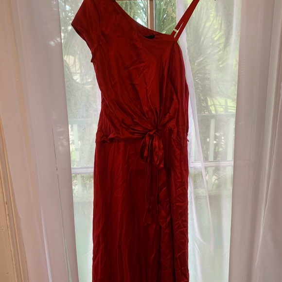 New 100% real silk red one shoulder dress - Picture 2 of 3